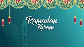 Animated Gold lantern and glowing ornament on a green and gold background. Animated Islamic backgrounds. Animated Ramadan. Ornament Animations video