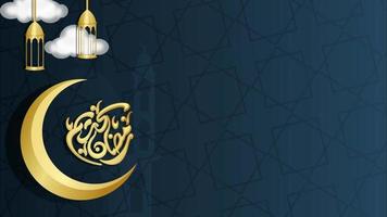 feliz ramadán kareem saludo animación de diseño de movimiento. hermoso concepto de diseño islámico de ramadán kareem con linterna de vela de ramadán colgante y mezquita. video
