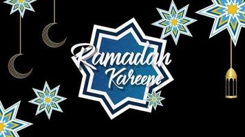 schleifenhintergrund von ramdan kareem und traditionellen laternen ramadan islamisch mit verzierung auf blauer animation. ramdan kareem oder muslimische feiertage in der welt, ramadan kareem botschaft. video