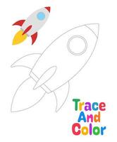 Rocket tracing worksheet for kids vector