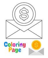 Coloring page with Financial Mail for kids vector