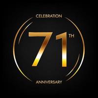 71 aniversario. Banner de celebración de cumpleaños de setenta y un años en color dorado brillante. logo circular con elegante diseño de números. vector