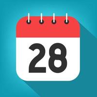 Calendar day 28. Number twenty-eight on a white paper with red border on blue background vector. vector