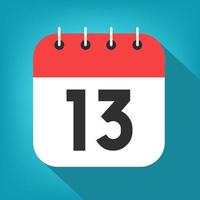 Calendar day 13. Number thirteen on a white paper with red border on blue background vector. vector