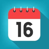 Calendar day 16. Number sixteen on a white paper with red border on blue background vector. vector