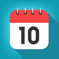 Calendar day 10. Number ten on a white paper with red border on blue background vector. vector