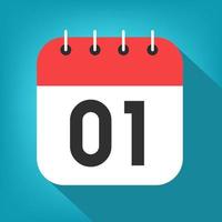 Calendar day 1. Number one on a white paper with red border on blue background vector. vector