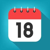 Calendar day 18. Number eighteen on a white paper with red border on blue background vector. vector