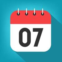 Calendar day 7. Number seven on a white paper with red border on blue background vector. vector