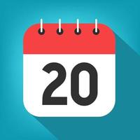 Calendar day 20. Number twenty on a white paper with red border on blue background vector. vector