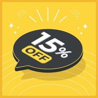 15 percent off. 3D floating balloon with promotion for sales on yellow background vector