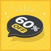 60 percent off. 3D floating balloon with promotion for sales on yellow background vector