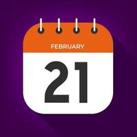 February day 21. Number twenty-one on a white paper with orange color border on purple background vector. vector