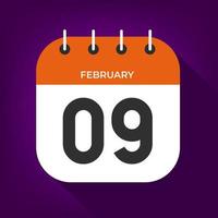 February day 9. Number nine on a white paper with orange color border on purple background vector. vector