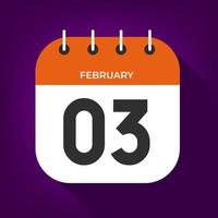 February day 3. Number three on a white paper with orange color border on purple background vector. vector