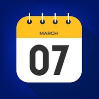 March day 7. Number seven on a white paper with yellow color border on a blue background vector. vector