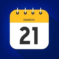 March day 21. Number twenty-one on a white paper with yellow color border on a blue background vector. vector