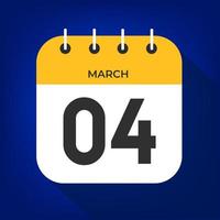 March day 4. Number four on a white paper with yellow color border on a blue background vector. vector