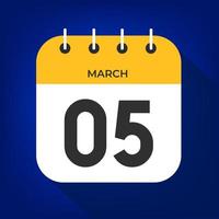 March day 5. Number five on a white paper with yellow color border on a blue background vector. vector