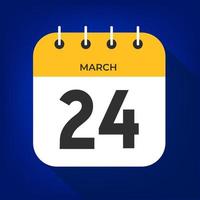 March day 24. Number twenty-four on a white paper with yellow color border on a blue background vector. vector