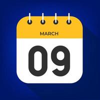 CMarch day 9. Number nine on a white paper with yellow color border on a blue background vector. vector