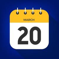 March day 30. Number thirty on a white paper with yellow color border on a blue background vector. vector