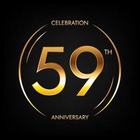 59th anniversary. Fifty-nine years birthday celebration banner in bright golden color. Circular logo with elegant number design. vector