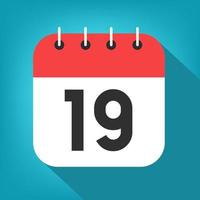 Calendar day 19. Number nineteen on a white paper with red border on blue background vector. vector