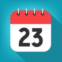 Calendar day 23. Number twenty-three on a white paper with red header on blue background vector. vector