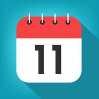 Calendar day 11. Number eleven on a white paper with red border on blue background vector. vector