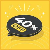 40 percent off. 3D floating balloon with promotion for sales on yellow background vector