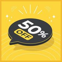 50 percent off. 3D floating balloon with promotion for sales on yellow background vector