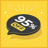 95 percent off. 3D floating balloon with promotion for sales on yellow background vector