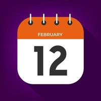 February day 12. Number twelve on a white paper with orange color border on purple background vector. vector