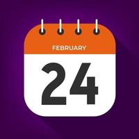 February day 24. Number twenty-four on a white paper with orange color border on purple background vector. vector