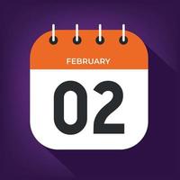 February day 2. Number two on a white paper with orange color border on purple background vector. vector