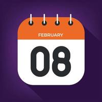 February day 8. Number eight on a white paper with orange color border on purple background vector. vector