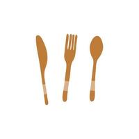 Doodle wooden knife, fork and spoon. vector