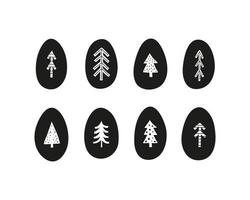 Doodle poster with Scandinavian fir trees in eggs. vector