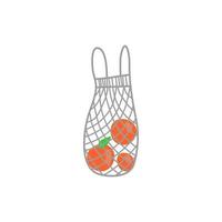 Doodle string bag with fruits. vector