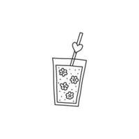 Doodle drink in glass with flowers and straw vector