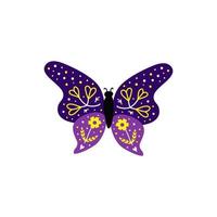 Doodle butterfly with floral decor. vector