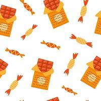 Seamless pattern with chocolate bars and candies. vector
