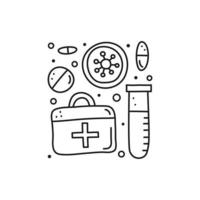 Group of doodle outline medical icons. vector