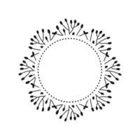 Round wreath with doodle black leafy twigs or wild herbs. vector