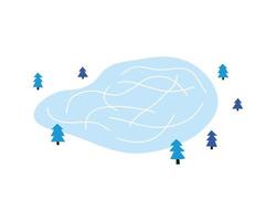 Doodle ice rink and fir trees. vector