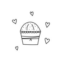 Doodle outline Easter kulich cake. vector