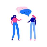 dos mujeres o niñas de pie y hablando entre sí. vector