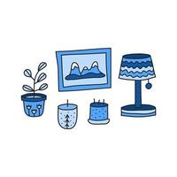 Doodle colored cozy icons in Scandinavian style. vector