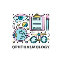 Group of doodle colored ophthalmology icons. vector